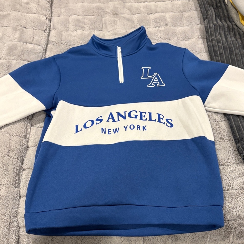 SHEIN Blue and White Zip Up Sweater